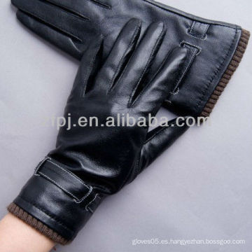 Guantes de cuero del cuff de la costilla del patrón llano de los hombres